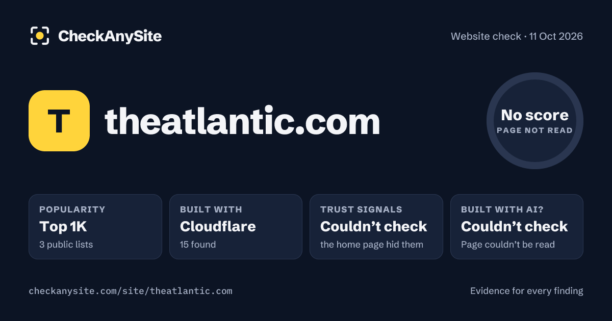 theatlantic.com on CheckAnySite: AI traces couldn’t check, popularity Top 1K, no score.