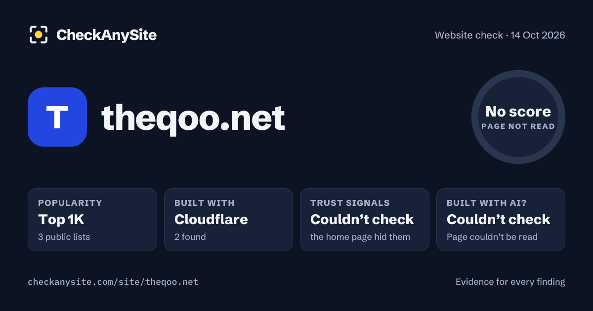 theqoo.net on CheckAnySite: AI traces couldn’t check, popularity Top 1K, no score.