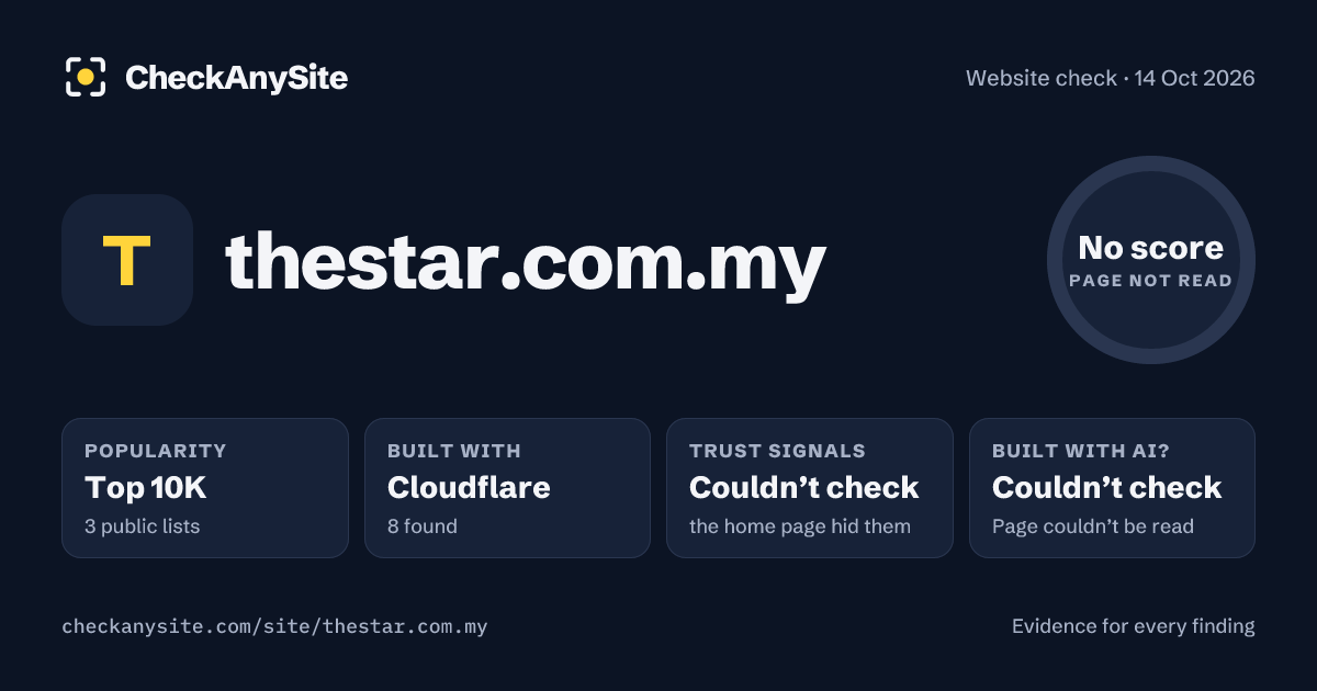 thestar.com.my on CheckAnySite: AI traces couldn’t check, popularity Top 10K, no score.