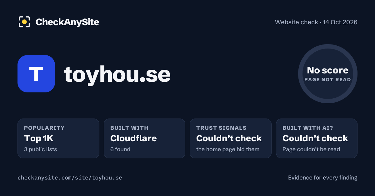 toyhou.se on CheckAnySite: AI traces couldn’t check, popularity Top 1K, no score.