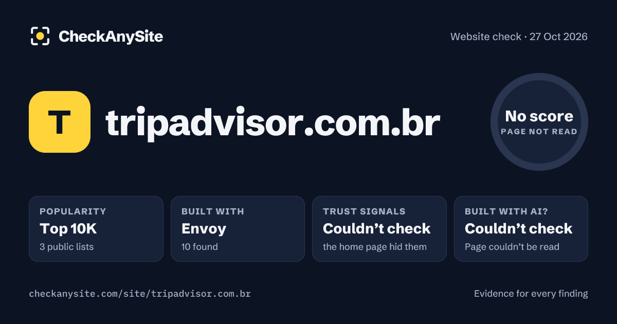 tripadvisor.com.br on CheckAnySite: AI traces couldn’t check, popularity Top 10K, no score.