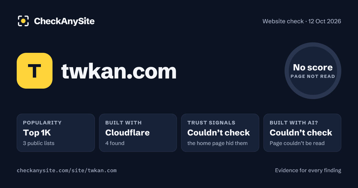 twkan.com on CheckAnySite: AI traces couldn’t check, popularity Top 1K, no score.