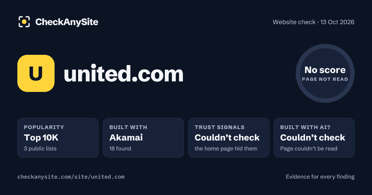 united.com on CheckAnySite: AI traces couldn’t check, popularity Top 10K, no score.