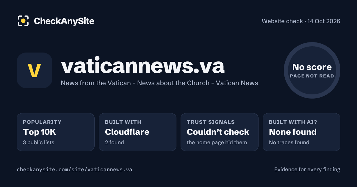 vaticannews.va on CheckAnySite: AI traces none found, popularity Top 10K, no score.