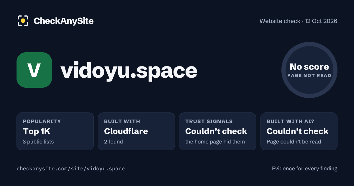 vidoyu.space on CheckAnySite: AI traces couldn’t check, popularity Top 1K, no score.