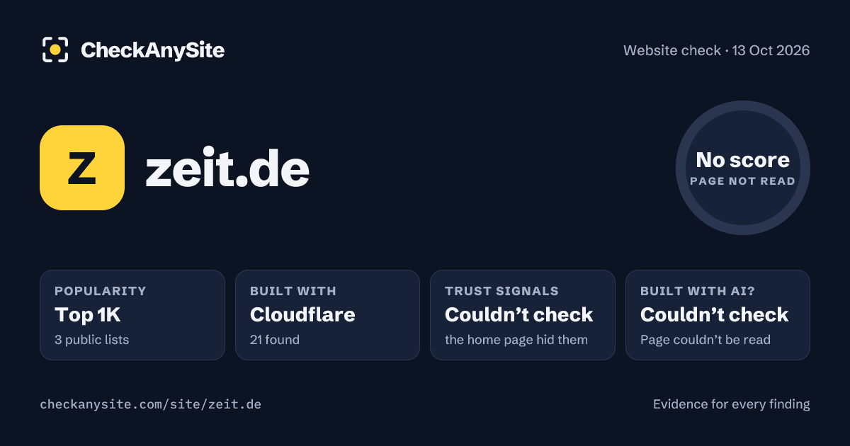 zeit.de on CheckAnySite: AI traces couldn’t check, popularity Top 1K, no score.